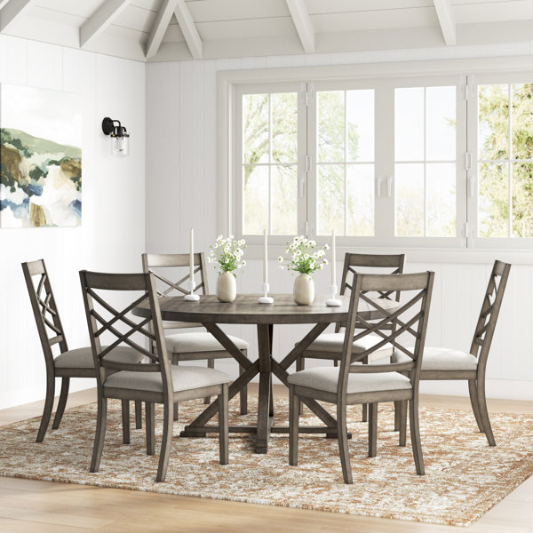 Bourgoin 7 piece drop 2025 leaf solid wood dining set